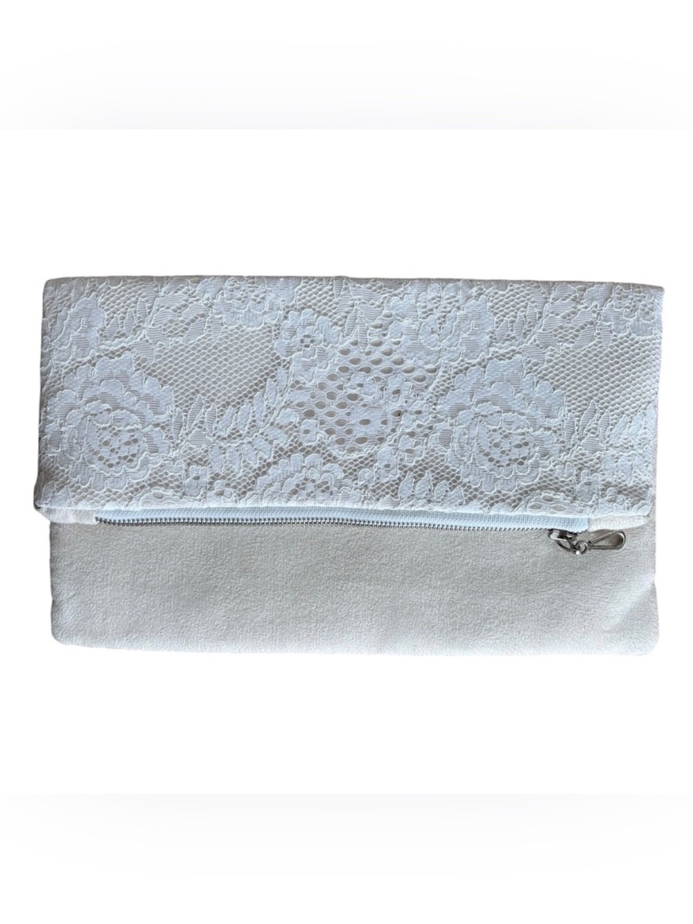 White Lace & Cream Soft Zippered Clutch